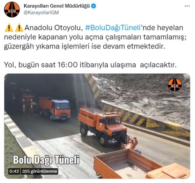 Son Dakika! Heyelan nedeniyle trafiğe kapanan Bolu Dağı Tüneli saat 16.00'da yeniden açılacak Son Dakika! Heyelan nedeniyle trafiğe kapanan Bolu Dağı Tüneli saat 16.00'da yeniden açılacak