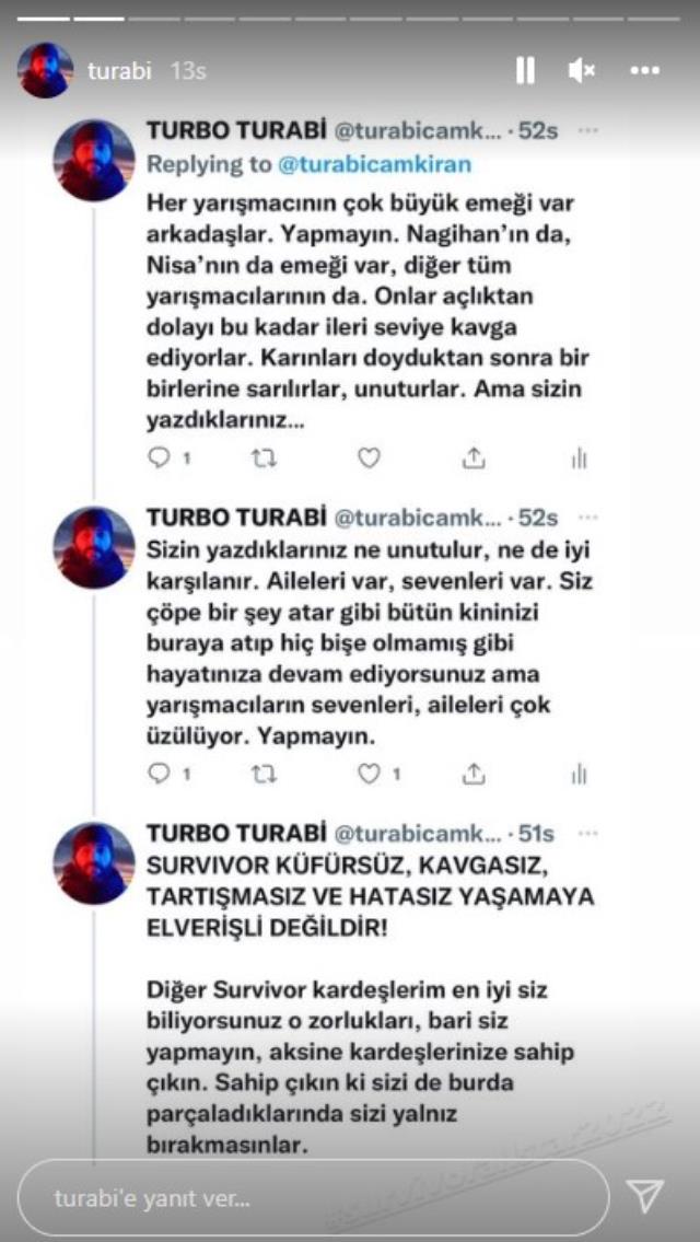 Nagihan ve Nisa tartışmasına sessiz kalamayan Eski Survivor şampiyonu Turabi, ikilinin hayranları uyardı