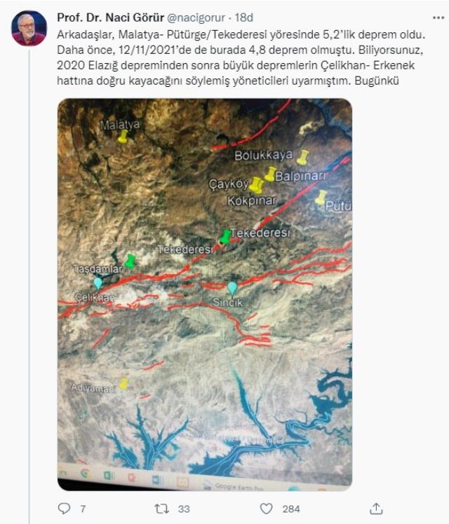 Pütürge'deki 5.2'lik depremin ardından yer bilimci Prof. Dr. Naci Görür'den haritalı uyarı geldi: Yöneticiler dikkatli olmalı