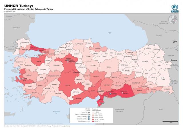 Türkiye'de Suriyelilerin şehirlere göre dağılımı! BM'nin yayınladığı haritada 5 ilimiz başı çekiyor