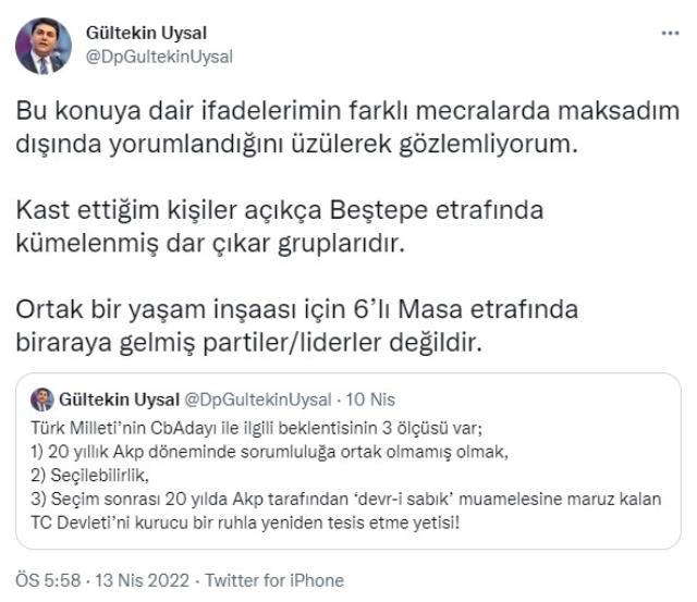 Gültekin Uysal'dan tartışma yaratan adaylık kriteriyle ilgili açıklama: Kast ettiğim kişiler, 6'lı masa etrafındaki liderler değil