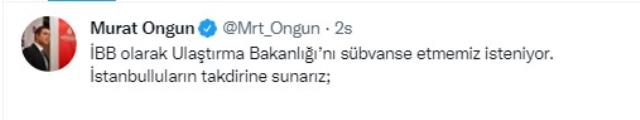 İBB Sözcüsü Ongun'a, Marmaray'ın resmi hesabından 'sübvanse' yanıtı