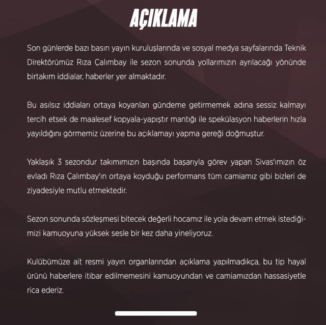 Rıza Çalımbay yollar ayrılıyor mu? Sivasspor'dan dikkat çeken açıklama
