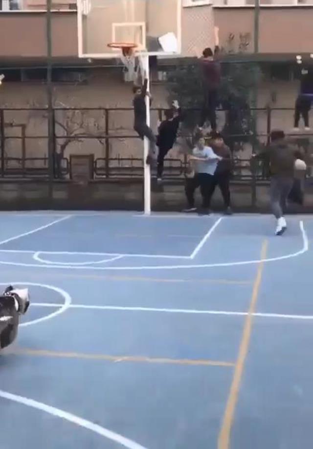 Böyle şaka mı olur! Basketbol sahasındaki pitbullun tasması koptu, çocuklar can havliyle kaçtı