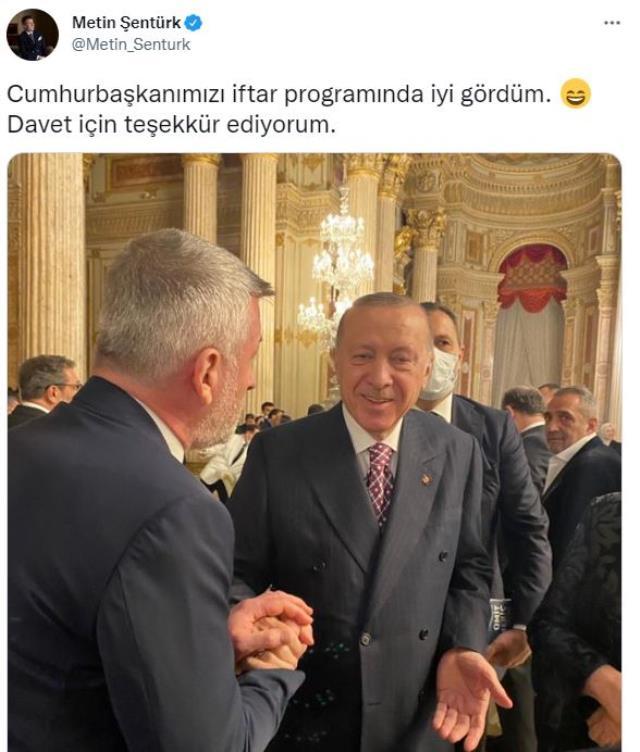 Cumhurbaşkanı Erdoğan ile sanatçıların bir araya geldiği iftar programına Metin Şentürk'ün esprisi damga vurdu