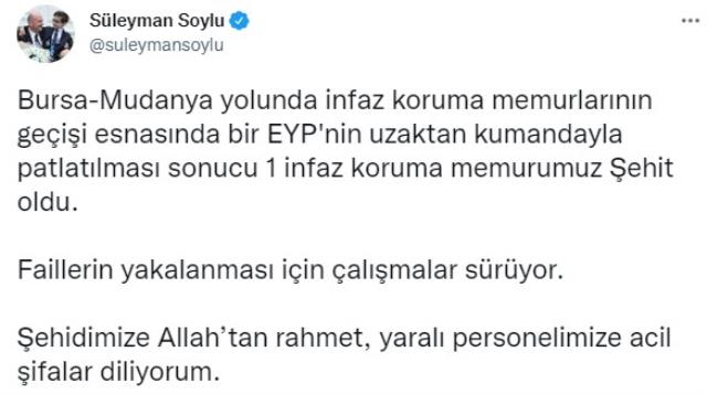 Son Dakika: Bursa'da infaz koruma memurlarını taşıyan otobüse bombalı saldırı: 1 şehit, 4 yaralı Son Dakika: Bursa'da infaz koruma memurlarını taşıyan otobüse bombalı saldırı: 1 şehit, 4 yaralı