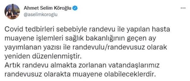 Cumhurbaşkanı Erdoğan'ın Başdanışmanı Köroğlu duyurdu: Artık hastanelere randevusu da gidilebilecek