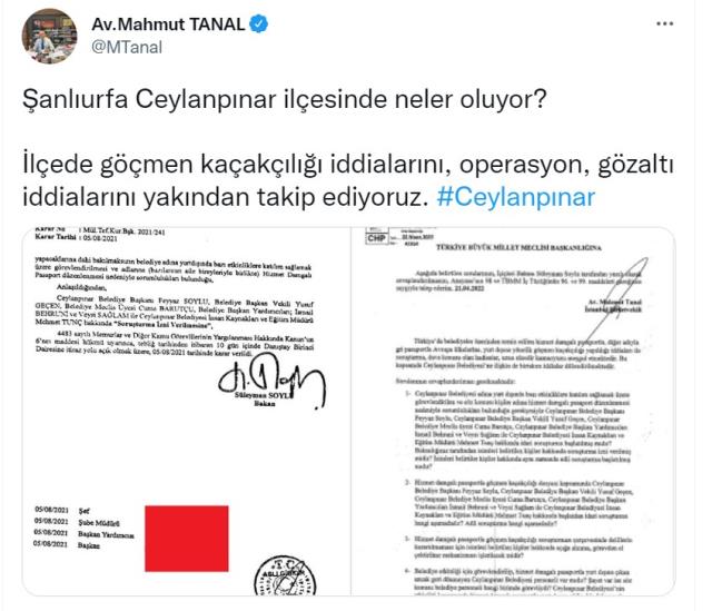 AK Partili Ceylanpınar Belediyesi hakkında 'hizmet damgalı pasaport' soruşturması: İçişleri Bakanı Soylu onay verdi AK Partili Ceylanpınar Belediyesi hakkında 'hizmet damgalı pasaport' soruşturması: İçişleri Bakanı Soylu onay verdi