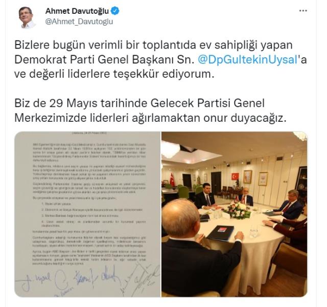6 muhalefet liderinin dördüncü toplantısının tarihi belli oldu: Ev sahibi Davutoğlu olacak 6 muhalefet liderinin dördüncü toplantısının tarihi belli oldu: Ev sahibi Davutoğlu olacak