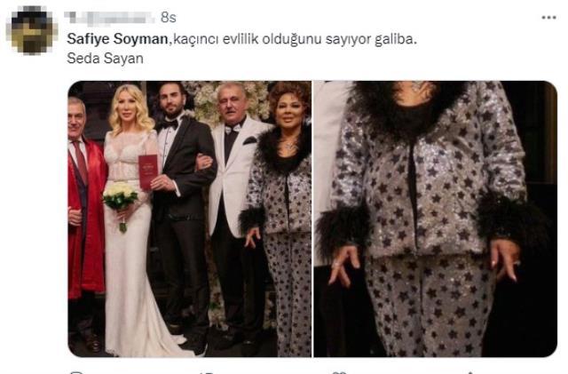 Safiye Soyman, tüy detaylı kıyafetiyle Seda Sayan'ın nikahına damga vurdu