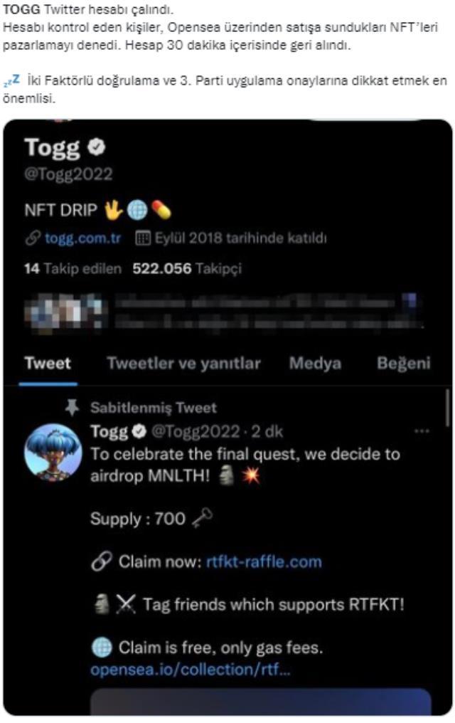 Togg'un Twitter hesabının çalındığı iddiası