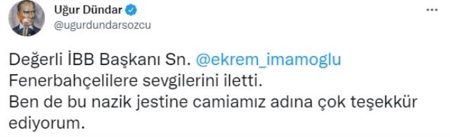 Trabzonspor hamlesiyle Fenerbahçe taraftarını kızdıran İmamoğlu, Uğur Dündar aracılığıyla mesaj gönderdi