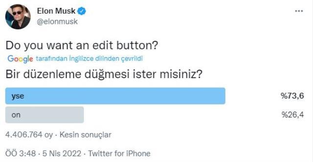 Twitter'ı satın alan Elon Musk'ın platforma 'düzenleme' butonu getirmesi bekleniyor