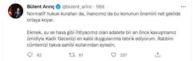 Bülent Arınç'tan Kadir Gecesi vesilesiyle 'adil yargılanma hakkı' ve 'adalet' mesajları: Gezi davasını mı işaret etti?