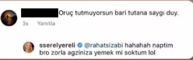 Serel Yereli'nin 'Oruç' hatırlatması yapan takipçisine verdiği cevap tartışma yarattı