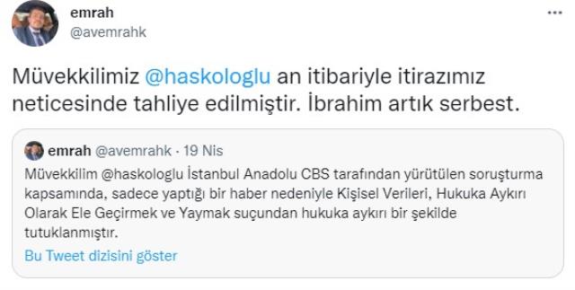 Son Dakika: 'Kişisel verileri hukuka aykırı ele geçirme ve yayma' suçundan tutuklanan gazeteci İbrahim Haskoloğlu tahliye edildi
