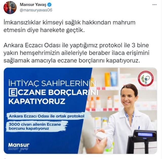Mansur Yavaş, 3 bine yakın ailenin eczane borcunu kapatmak için harekete geçti