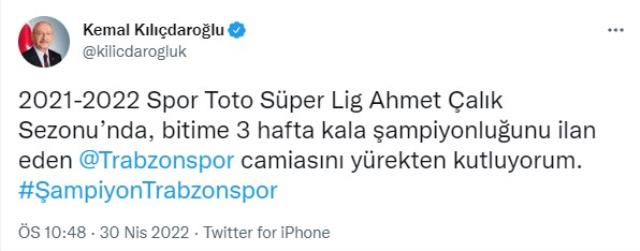 Trabzonspor'a spor, sanat, siyaset camiasından tebrik mesajları yağıyor Trabzonspor'a spor, sanat, siyaset camiasından tebrik mesajları yağıyor