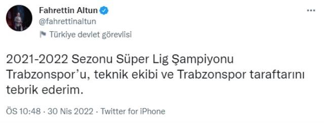 Trabzonspor'a spor, sanat, siyaset camiasından tebrik mesajları yağıyor Trabzonspor'a spor, sanat, siyaset camiasından tebrik mesajları yağıyor