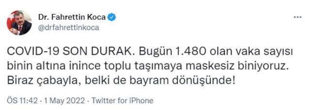 Bakan Fahrettin Koca toplu taşımaya maskesiz binmek için bayram dönüşünü işaret etti Bakan Fahrettin Koca toplu taşımaya maskesiz binmek için bayram dönüşünü işaret etti
