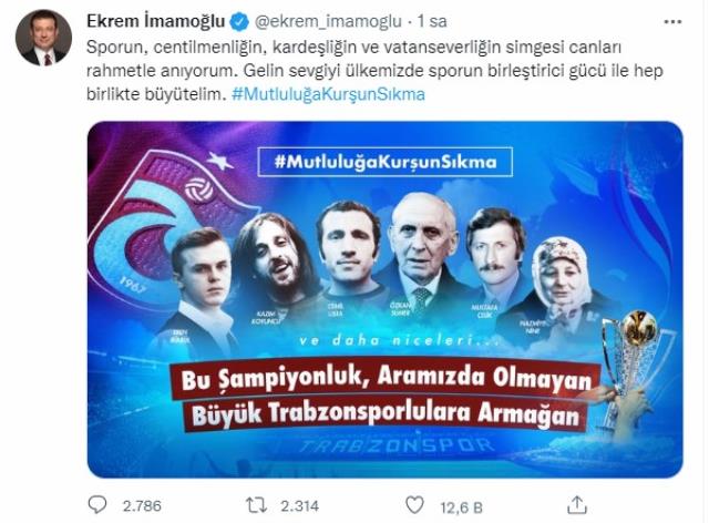 İmamoğlu, Trabzonspor için paylaştığı tebrik görselinde Şehit Eren Bülbül yerine onu canlandıran oyuncunun fotoğrafını kullandı