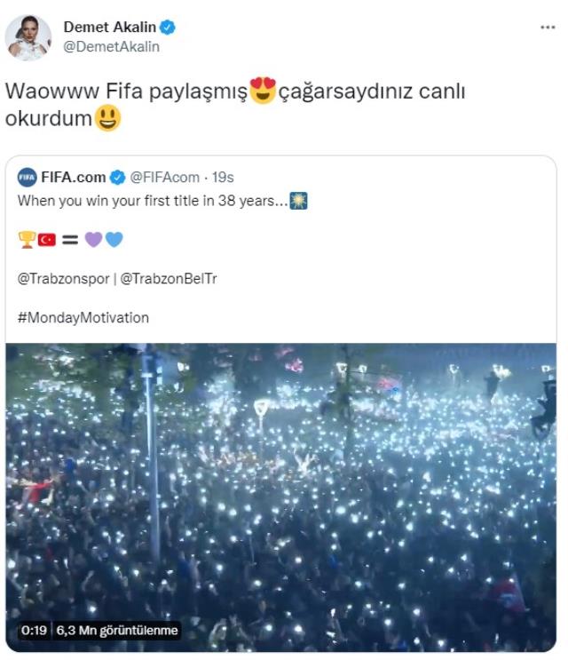 FIFA, Trabzonspor'un şampiyonluk kutlamasını paylaşınca Demet Akalın'dan yorum gecikmedi