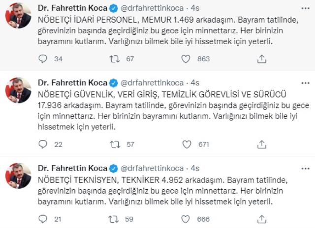 Bakan Koca'dan bayramda nöbet tutan sağlık çalışanları için duygusal mesaj: Varlığınızı bilmek bile iyi hissetmek için yeterli Bakan Koca'dan bayramda nöbet tutan sağlık çalışanları için duygusal mesaj: Varlığınızı bilmek bile iyi hissetmek için yeterli