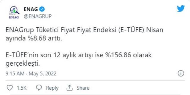 ENAG açıkladı: Yıllık enflasyon yüzde 156'yı geçti! Gözler TÜİK'te ENAG açıkladı: Yıllık enflasyon yüzde 156'yı geçti! Gözler TÜİK'te