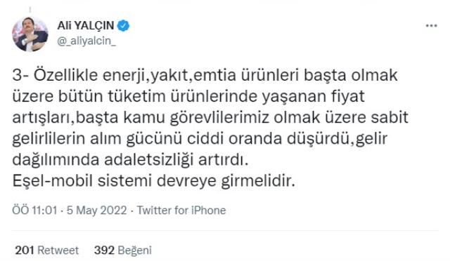 Memur-Sen Genel Başkanı Ali Yalçın: Eşel-Mobil sistemi şart