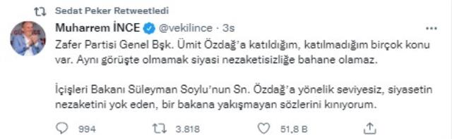 Süleyman Soylu ile Ümit Özdağ arasındaki polemiğe Sedat Peker de dahil oldu! Paylaşımlar üst üste geldi Süleyman Soylu ile Ümit Özdağ arasındaki polemiğe Sedat Peker de dahil oldu! Paylaşımlar üst üste geldi