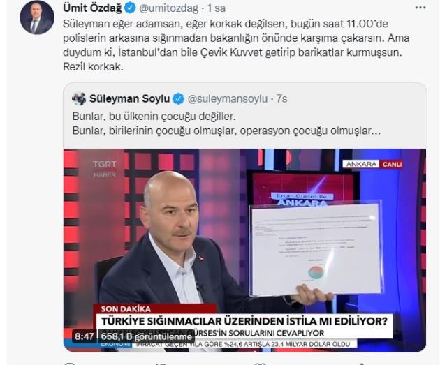 Gözler saat 11:00'da: Ümit Özdağ İçişleri Bakanlığı önüne gidecek mi? Soylu'ya seslendi: Duydum ki barikatlar kurmuşsun Gözler saat 11:00'da: Ümit Özdağ İçişleri Bakanlığı önüne gidecek mi? Soylu'ya seslendi: Duydum ki barikatlar kurmuşsun