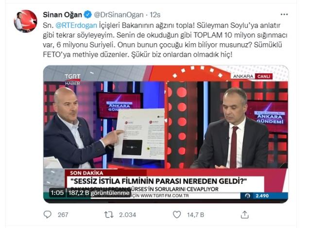 Sinan Oğan, Cumhurbaşkanı Erdoğan'a seslendi: İçişleri Bakanı'nın ağzını topla