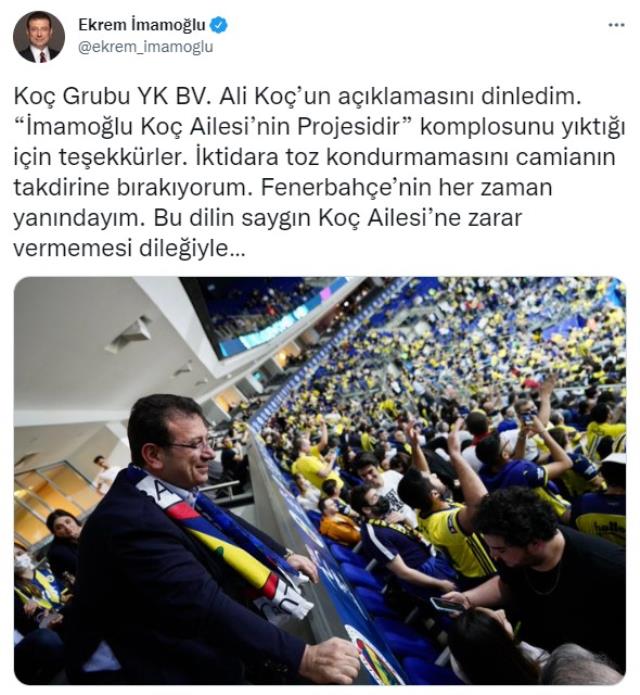 Ekrem İmamoğlu'ndan Fenerbahçe Başkanı Ali Koç'a yanıt