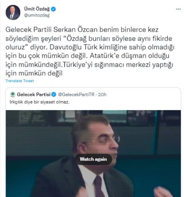 Ümit Özdağ'dan tarafını seçen Davutoğlu'na olay çıkaracak sözler: Türk kimliğine sahip değil