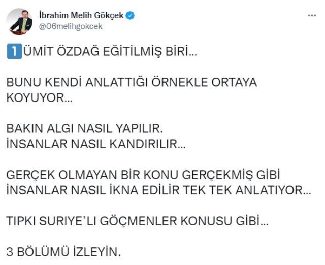 'Ümit Özdağ eğitilmiş biri diyen' Melih Gökçek'e Özdağ'dan yanıt: Seni perişan ederim