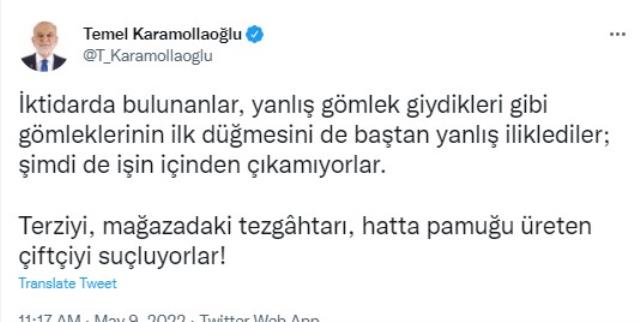 Temel Karamollaoğlu iktidara yüklendi: Düğmeyi baştan yanlış iliklediler, şimdi tezgahtarı, çiftçiyi suçluyorlar