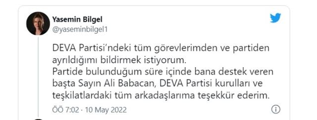 DEVA Partisi Genel Başkan Yardımcısı Yasemin Bilgel istifa etti