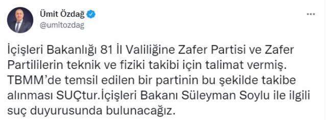 Özdağ'dan Soylu'ya sert sözler: Partimiz hakkında teknik ve fiziki takip talimatı vermişler! Soylu ile ilgili suç duyurusunda bulunacağız