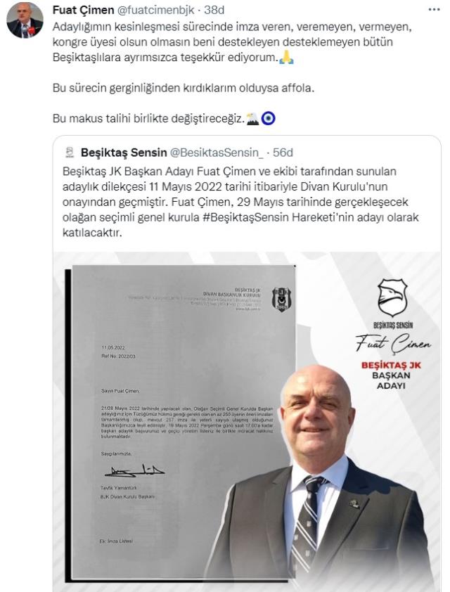 Beşiktaş'ta Ahmet Nur Çebi'ye rakip çıktı! Fuat Çimen başkanlığa resmen aday oldu
