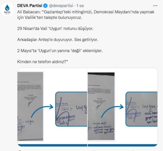 DEVA Partisi'nin Gaziantep mitingi yasaklandı DEVA Partisi'nin Gaziantep mitingi yasaklandı