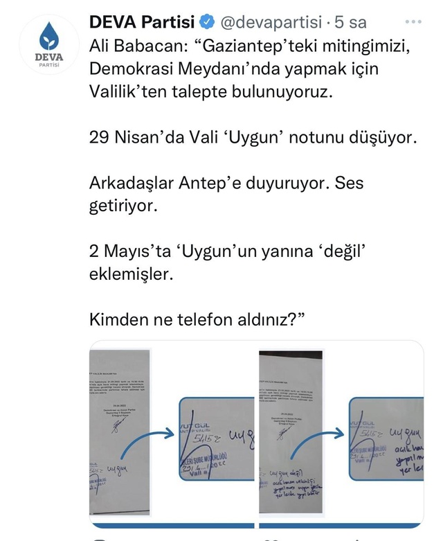 Ali Babacan'ın miting iddialarına Gaziantep Valiliği'nden yanıt: Evrakta sahtecilik nedeniyle suç duyurusunda bulunacağız Ali Babacan'ın miting iddialarına Gaziantep Valiliği'nden yanıt: Evrakta sahtecilik nedeniyle suç duyurusunda bulunacağız