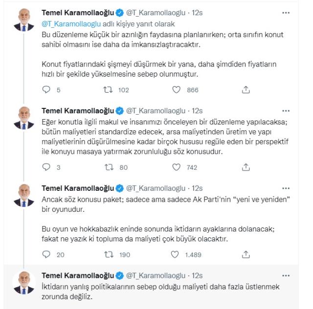 Karamollaoğlu'ndan konut paketi tepkisi: Bu iktidarı, kirasını dahi ödeyemeyen milyonlarca insanımızla birlikte değiştireceğiz Karamollaoğlu'ndan konut paketi tepkisi: Bu iktidarı, kirasını dahi ödeyemeyen milyonlarca insanımızla birlikte değiştireceğiz