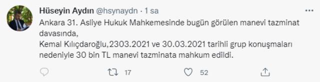 Kılıçdaroğlu, Cumhurbaşkanı Erdoğan'a yönelik sözleri nedeniyle 30 bin TL tazminata mahkum edildi