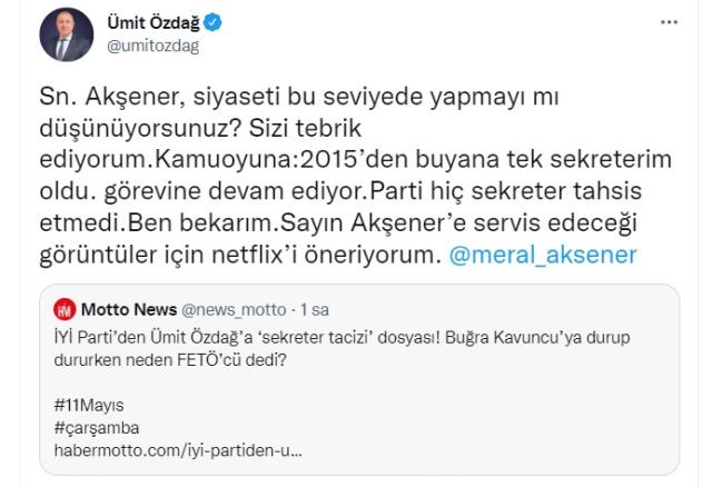 Ümit Özdağ kendisine 'tacizci' denilen haberi paylaştı ve Akşener'e sordu: Siyaseti bu seviyede mi yapacaksınız?