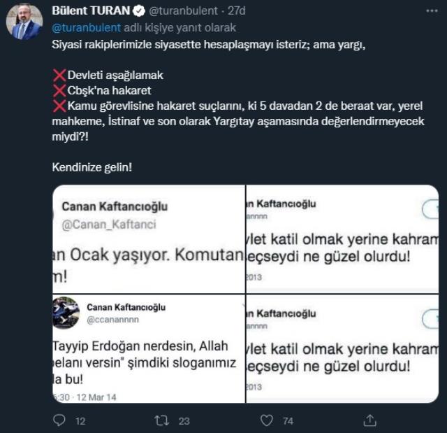 AK Partili Bülent Turan'dan 'Canan Kaftancıoğlu' tepkisi: 'Gel Muharrem'den, 'koşun vekillere!' AK Partili Bülent Turan'dan 'Canan Kaftancıoğlu' tepkisi: 'Gel Muharrem'den, 'koşun vekillere!'