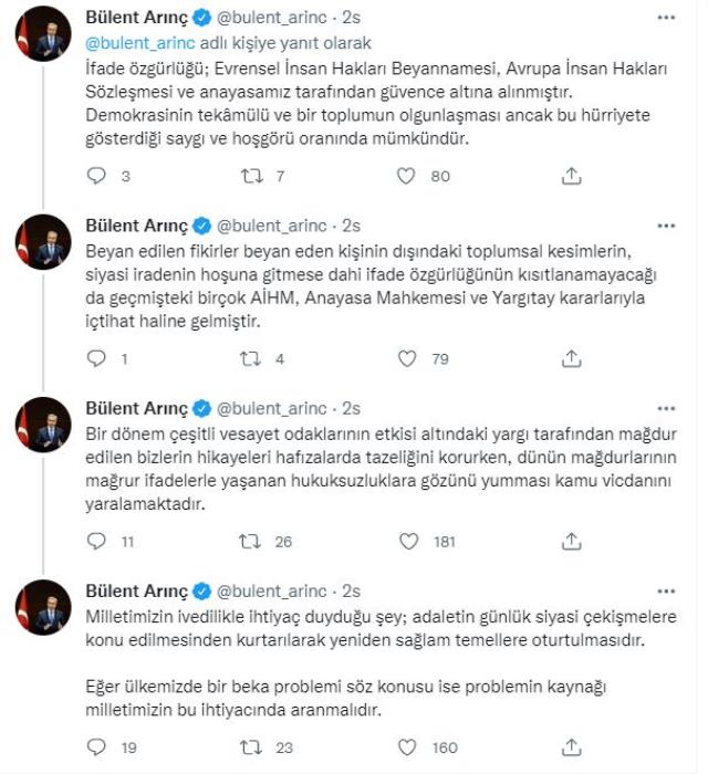 Bülent Arınç'tan Canan Kaftancıoğlu paylaşımı: Dünün mağdurlarının hukuksuzluklara gözünü yumması kamu vicdanını yaralamaktadır