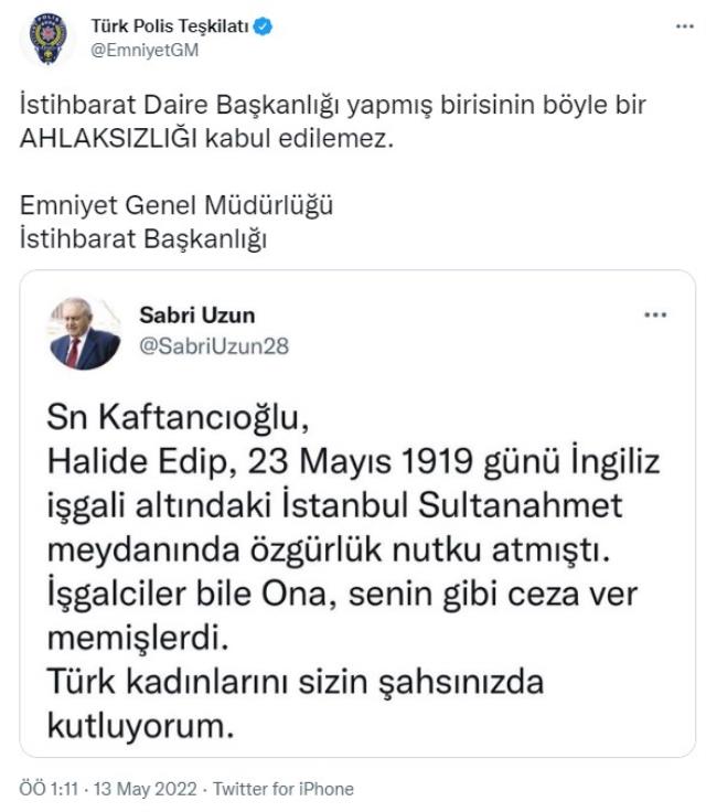Emniyet'in Kaftancıoğlu'na destek veren eski istihbaratçıya tepki gösterdiği paylaşım gündem oldu Emniyet'in Kaftancıoğlu'na destek veren eski istihbaratçıya tepki gösterdiği paylaşım gündem oldu