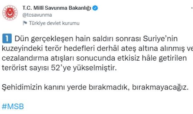 Son Dakika: Gaziantep şehidimizin kanı yerde kalmadı! Cezalandırma atışlarında 52 terörist etkisiz hale getirildi