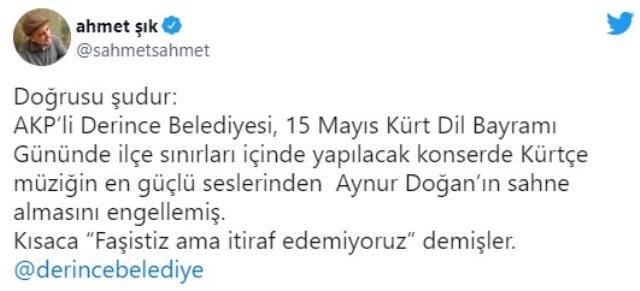 Aynur Doğan'ın konserinin iptal edilmesine bir tepki de Ahmet Davutoğlu'ndan: Hangi akla hizmetle Kürtçe müziği yasaklamaya kalkarsınız!