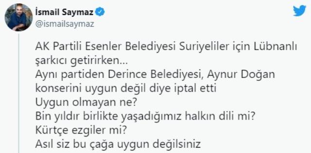 Aynur Doğan'ın konserinin iptal edilmesine bir tepki de Ahmet Davutoğlu'ndan: Hangi akla hizmetle Kürtçe müziği yasaklamaya kalkarsınız!